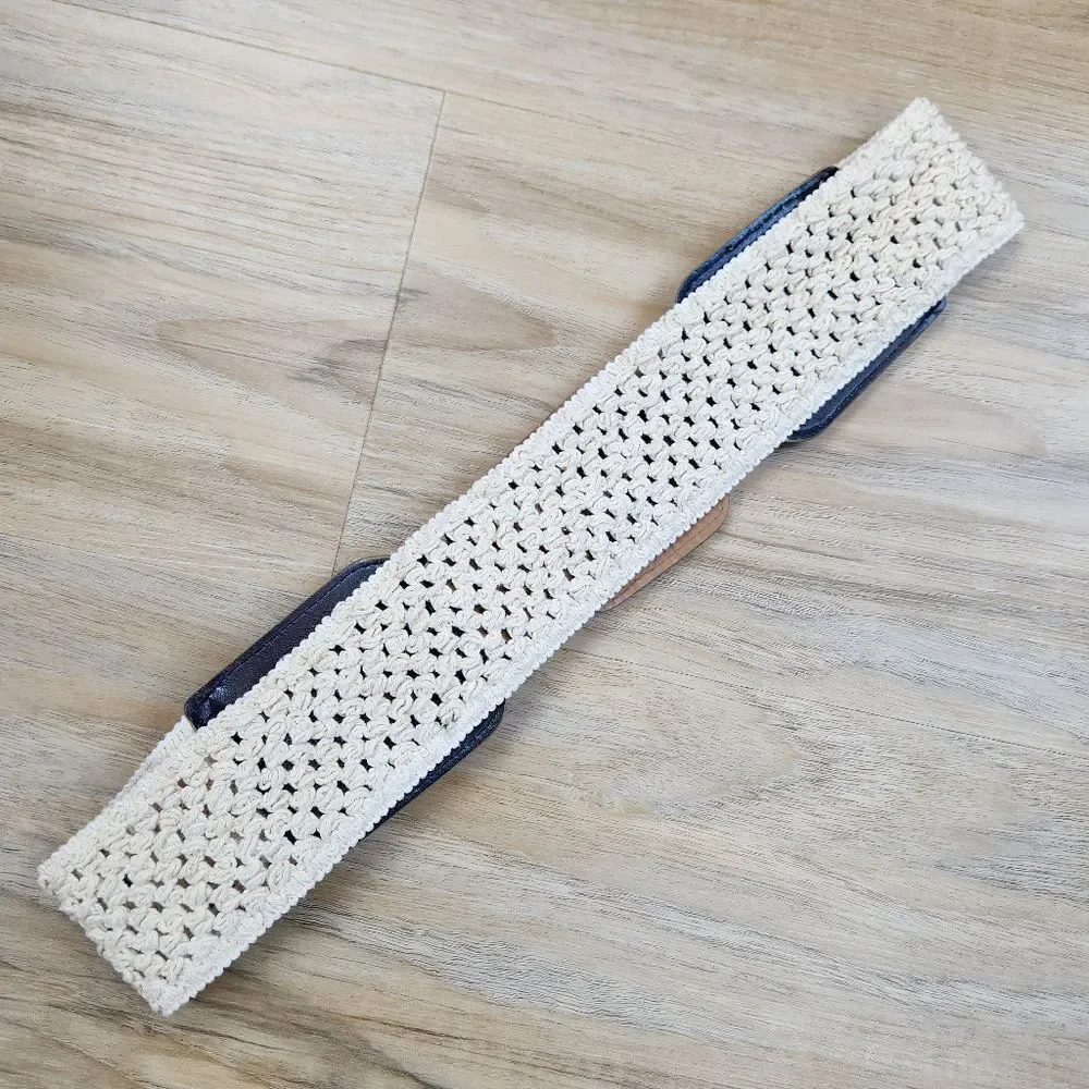 🩵Cream & Brown Wide Elastic Woven Knit Belt Large